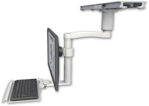 AccessMount™ Ultra ball pivot LCD mount on a ProSlide 28" track slider with a 3" riser, a 12" keyboard tray, and an 11" arm