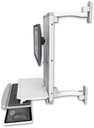AccessMount™ VT21 Dual Arm Workstation with a work surface tray and slide-out keyboard tray