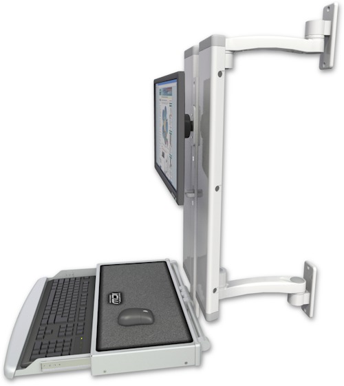 AccessMount™ VT21 Dual Arm Workstation with a work surface keyboard tray