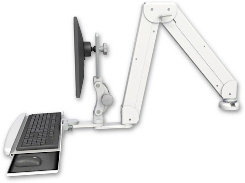 AccessMount™ Elite 5220 Paralink double arm LCD desk mount with a wrist-rest keyboard tray