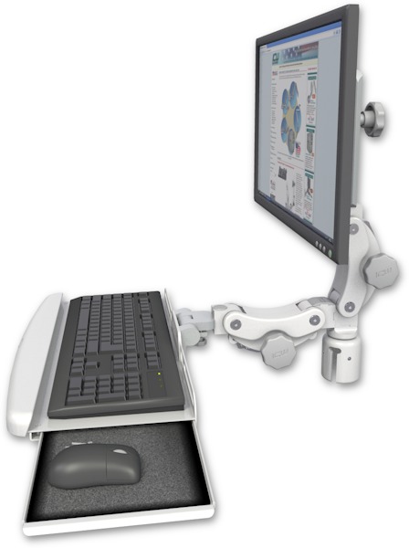 AccessMount™ Ultra 550 LCD mount for a 2" radius with a paralink keyboard tray w/ wrist rest bend