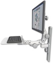 AccessMount™ Ultra 550 LCD mount on a 19" wall track slider with a 12" flat paralink keyboard tray