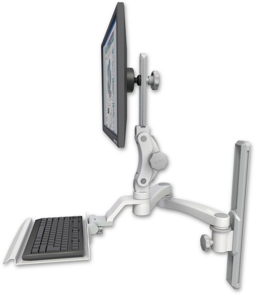 AccessMount™ Ultra 550 LCD mount on a 19" wall track slider with a 12" keyboard tray and a 20" double-arm