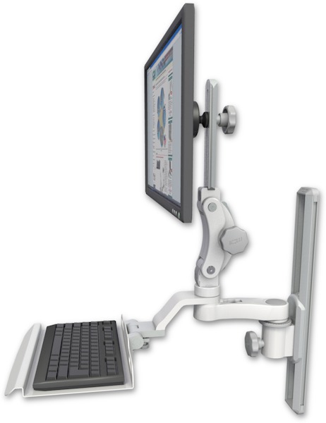 AccessMount™ Ultra 550 LCD mount on a 19" wall track slider with a 12" keyboard tray and an 6" arm
