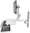 AccessMount™ Ultra 550 LCD mount on a 19" wall track slider with a work surface tray and slide-out keyboard tray and an 11" arm