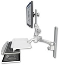 AccessMount™ Ultra 550 LCD mount on a 19" wall track slider with a work surface tray and slide-out keyboard tray and a 20" double-arm