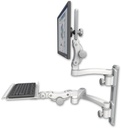 AccessMount™ Ultra 550 LCD mount on a 19" wall track with separate arms, a 12" paralink keyboard tray, and an 11" arm and 20" double-arm