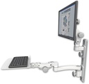 AccessMount™ Ultra 550 LCD mount on a 19" wall track with separate arms, a 12" flat paralink keyboard tray, and an 11" arm