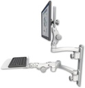 AccessMount™ Ultra 550 LCD mount on a 19" wall track with separate arms, a 12" flat paralink keyboard tray, and an 11" arm and 20" double-arm