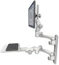 AccessMount™ Ultra 550 LCD mount on a 19" wall track with separate arms, a 12" flat paralink keyboard tray, and two 20" double-arms