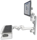 AccessMount™ Ultra 550 LCD mount on a 19" wall track with separate arms, a paralink keyboard tray w/ wrist rest bend, and an 11" arm