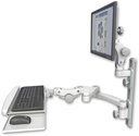 AccessMount™ Ultra 550 LCD mount on a 19" wall track with separate arms, a paralink keyboard tray w/ wrist rest bend, and a 20" double-arm