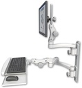 AccessMount™ Ultra 550 LCD mount on a 19" wall track with separate arms, a paralink keyboard tray w/ wrist rest bend, and an 11" arm and 20" double-arm