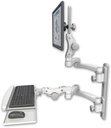 AccessMount™ Ultra 550 LCD mount on a 19" wall track with separate arms, a paralink keyboard tray w/ wrist rest bend, and two 20" double-arms