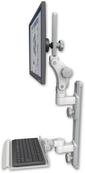 AccessMount™ Ultra 550 LCD mount on a 19" wall track with separate arms and a 12" keyboard tray
