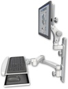 AccessMount™ Ultra 550 LCD mount on a 19" wall track with separate arms, a wrist-rest keyboard tray, and a 20" double-arm