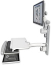 AccessMount™ Ultra 550 LCD mount on a 19" wall track with separate arms, a work surface tray and slide-out keyboard tray, and an 11" arm
