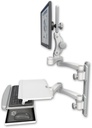 AccessMount™ Ultra 550 LCD mount on a 19" wall track with separate arms, a work surface tray and slide-out keyboard tray, and two 20" double-arms