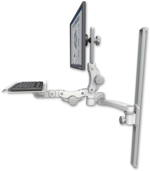 AccessMount™ Ultra 550 LCD mount on a 36" wall track slider with a 12" paralink keyboard tray and a 20" double-arm