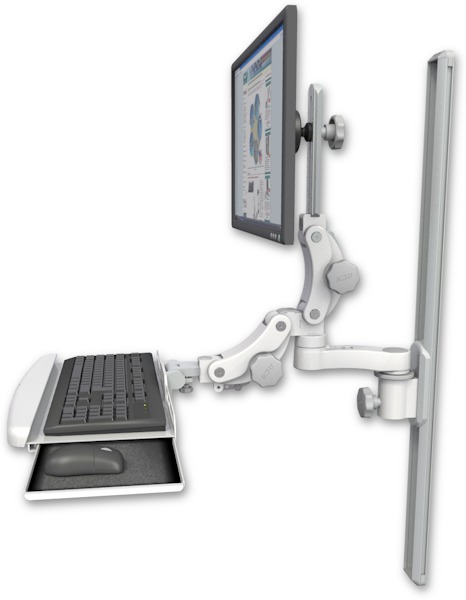 AccessMount™ Ultra 550 LCD mount on a 36" wall track slider with a paralink keyboard tray w/ wrist rest bend and an 6" arm