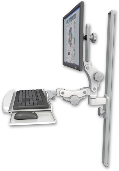 AccessMount™ Ultra 550 LCD mount on a 36" wall track slider with a paralink keyboard tray w/ wrist rest bend