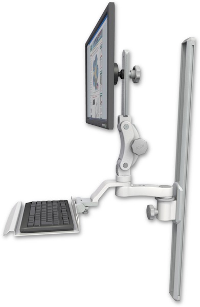 AccessMount™ Ultra 550 LCD mount on a 36" wall track slider with a 12" keyboard tray and an 6" arm