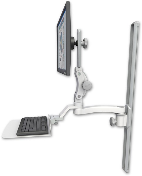 AccessMount™ Ultra 550 LCD mount on a 36" wall track slider with a 12" flat keyboard tray and an 11" arm