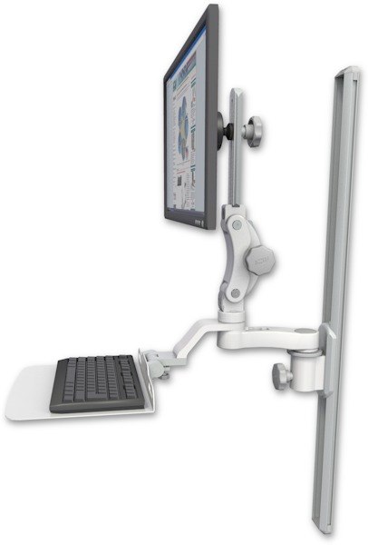 AccessMount™ Ultra 550 LCD mount on a 36" wall track slider with a 12" flat keyboard tray and an 6" arm