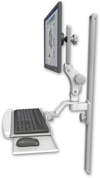 AccessMount™ Ultra 550 LCD mount on a 36" wall track slider with a wrist-rest keyboard tray