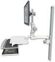 AccessMount™ Ultra 550 LCD mount on a 36" wall track slider with a work surface tray and slide-out keyboard tray and an 11" arm