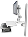 AccessMount™ Ultra 550 LCD mount on a 36" wall track slider with a work surface tray and slide-out keyboard tray and an 6" arm