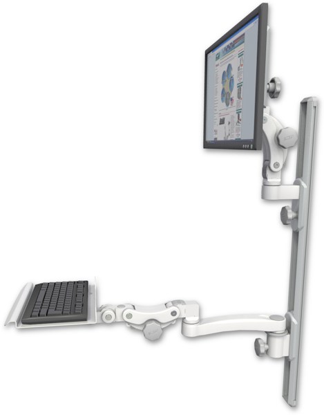 AccessMount™ Ultra 550 LCD mount on a 36" wall track with separate arms, a 12" paralink keyboard tray, and an 11" arm