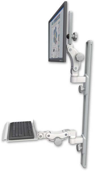 AccessMount™ Ultra 550 LCD mount on a 36" wall track with separate arms and a 12" paralink keyboard tray