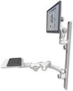 AccessMount™ Ultra 550 LCD mount on a 36" wall track with separate arms, a 12" flat paralink keyboard tray, and a 20" double-arm