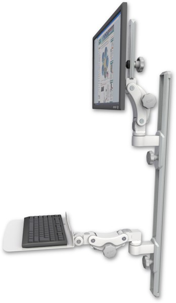 AccessMount™ Ultra 550 LCD mount on a 36" wall track with separate arms and a 12" flat paralink keyboard tray