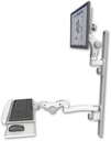 AccessMount™ Ultra 550 LCD mount on a 36" wall track with separate arms, a paralink keyboard tray w/ wrist rest bend, and an 11" arm