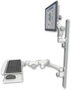 AccessMount™ Ultra 550 LCD mount on a 36" wall track with separate arms, a paralink keyboard tray w/ wrist rest bend, and a 20" double-arm