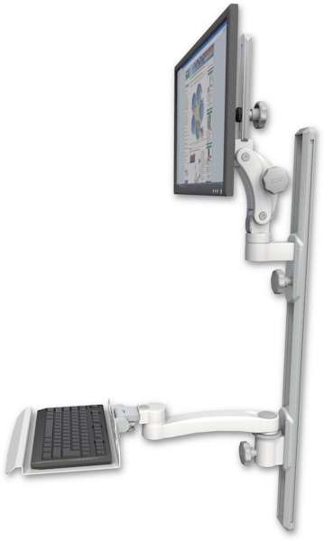 AccessMount™ Ultra 550 LCD mount on a 36" wall track with separate arms, a 12" keyboard tray, and an 11" arm