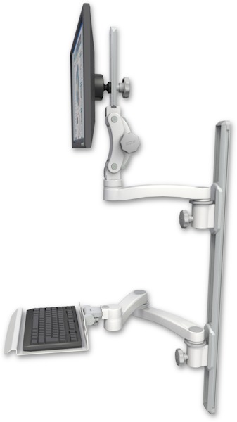 AccessMount™ Ultra 550 LCD mount on a 36" wall track with separate arms, a 12" keyboard tray, and an 11" arm and 20" double-arm