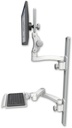 AccessMount™ Ultra 550 LCD mount on a 36" wall track with separate arms, a 12" keyboard tray, and an 11" arm and 20" double-arm