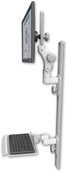 AccessMount™ Ultra 550 LCD mount on a 36" wall track with separate arms and a 12" keyboard tray