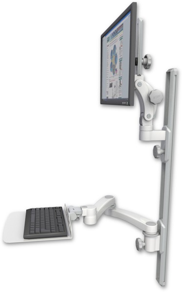 AccessMount™ Ultra 550 LCD mount on a 36" wall track with separate arms, a 12" flat keyboard tray, and a 20" double-arm