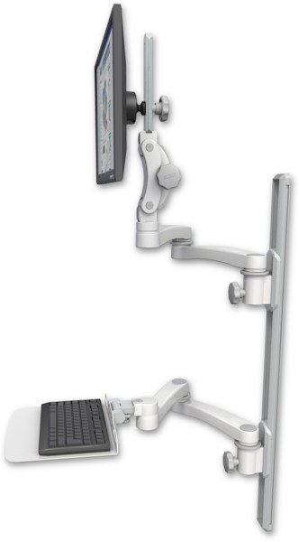 AccessMount™ Ultra 550 LCD mount on a 36" wall track with separate arms, a 12" flat keyboard tray, and two 20" double-arms