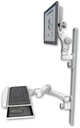 AccessMount™ Ultra 550 LCD mount on a 36" wall track with separate arms, a wrist-rest keyboard tray, and a 20" double-arm