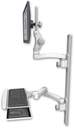 AccessMount™ Ultra 550 LCD mount on a 36" wall track with separate arms, a wrist-rest keyboard tray, and an 11" arm and 20" double-arm