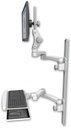 AccessMount™ Ultra 550 LCD mount on a 36" wall track with separate arms, a wrist-rest keyboard tray, and two 20" double-arms