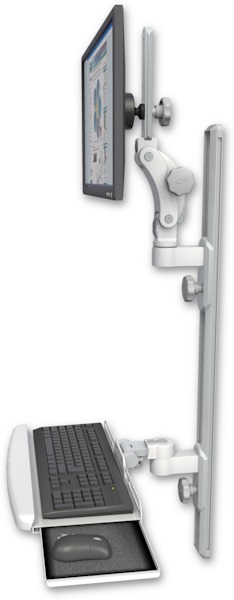 AccessMount™ Ultra 550 LCD mount on a 36" wall track with separate arms and a wrist-rest keyboard tray