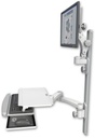 AccessMount™ Ultra 550 LCD mount on a 36" wall track with separate arms, a work surface tray and slide-out keyboard tray, and a 20" double-arm