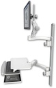 AccessMount™ Ultra 550 LCD mount on a 36" wall track with separate arms, a work surface tray and slide-out keyboard tray, and an 11" arm and 20" double-arm