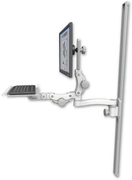 AccessMount™ Ultra 550 LCD mount on a 50" wall track slider with a 12" paralink keyboard tray and an 11" arm